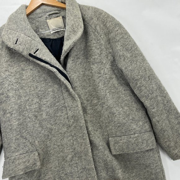 SAMSOE & SAMSOE Women's Designer Gray Front Button Long Pea Coat Oversized M - Picture 2 of 10